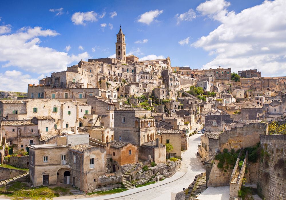 Panoramic view of the ancient Sassi district of Matera, Italy.