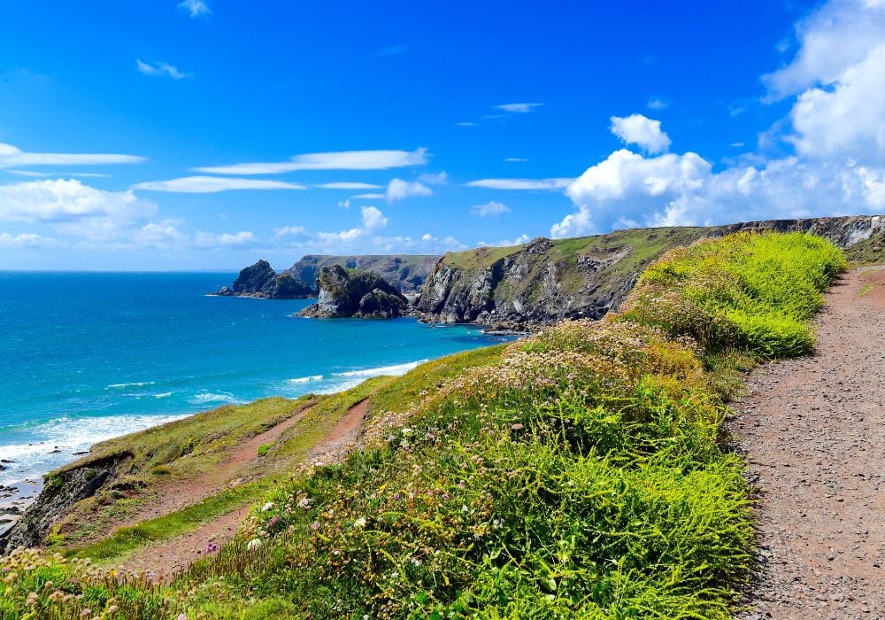 The stunning bright day overlooking the Lizard Peninsula in Cornwall, England.